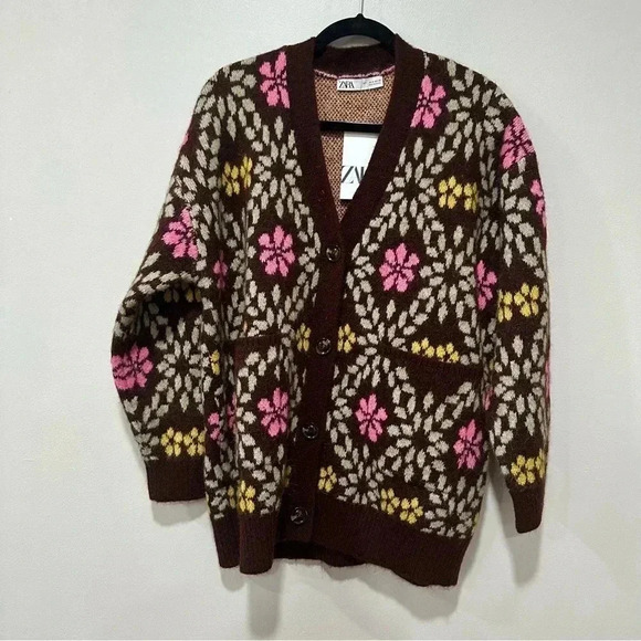 Zara floral jacquard oversized cardigan Small 9598/230 - Picture 4 of 7